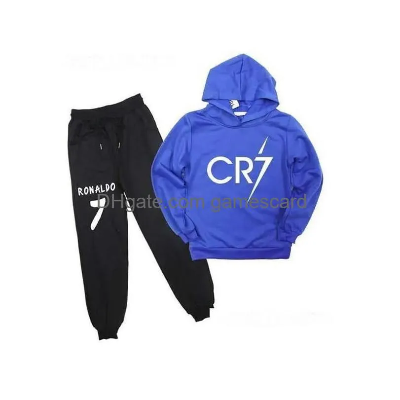 Clothing Sets Cr7 Ronaldo Kids Hoodies Pants 2Pcs/Set Tracksuit Children Un Casual Luminous Hooded Sweatshirt And Harem For 2-14Y 201 Dhhoz