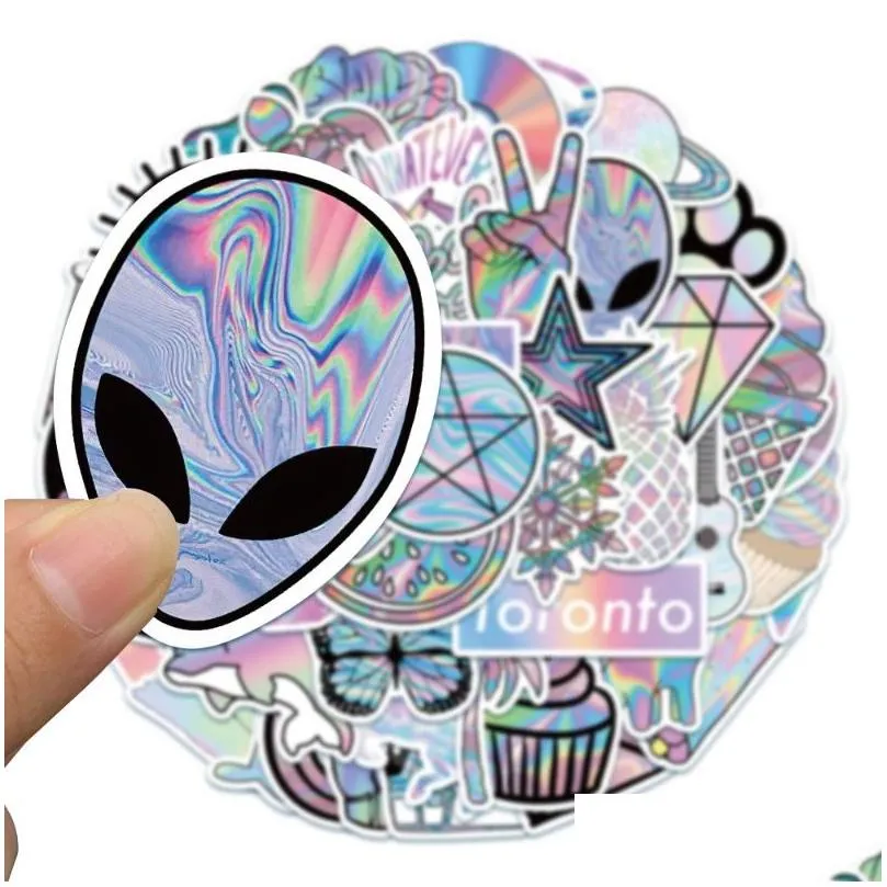 50pcs/lot mixed vsco holographic laser cartoon stickers luggage skateboard cute diy cool graffiti girl gradient sticker decal