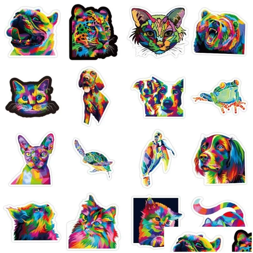 50pcs/lot color cat and dog sticker animal waterproof scooter car guitar trolley motorcycle personality graffiti stickers