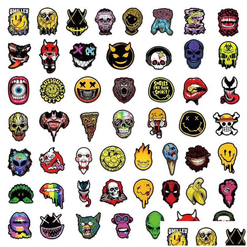 50pcs spooky halloween sticker horror face graffiti stickers for diy luggage laptop skateboard motorcycle bicycle stickers