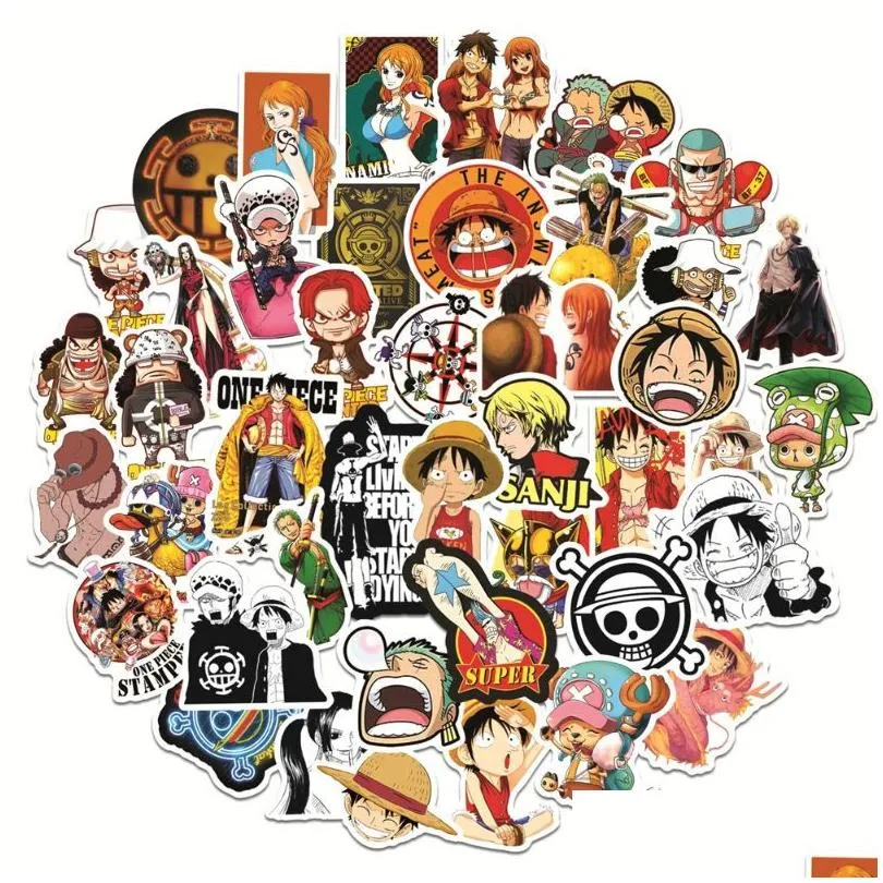 50pcs/lot one piece luffy stickers anime sticker notebook motorcycle skateboard computer mobile phone cartoon toy trunk