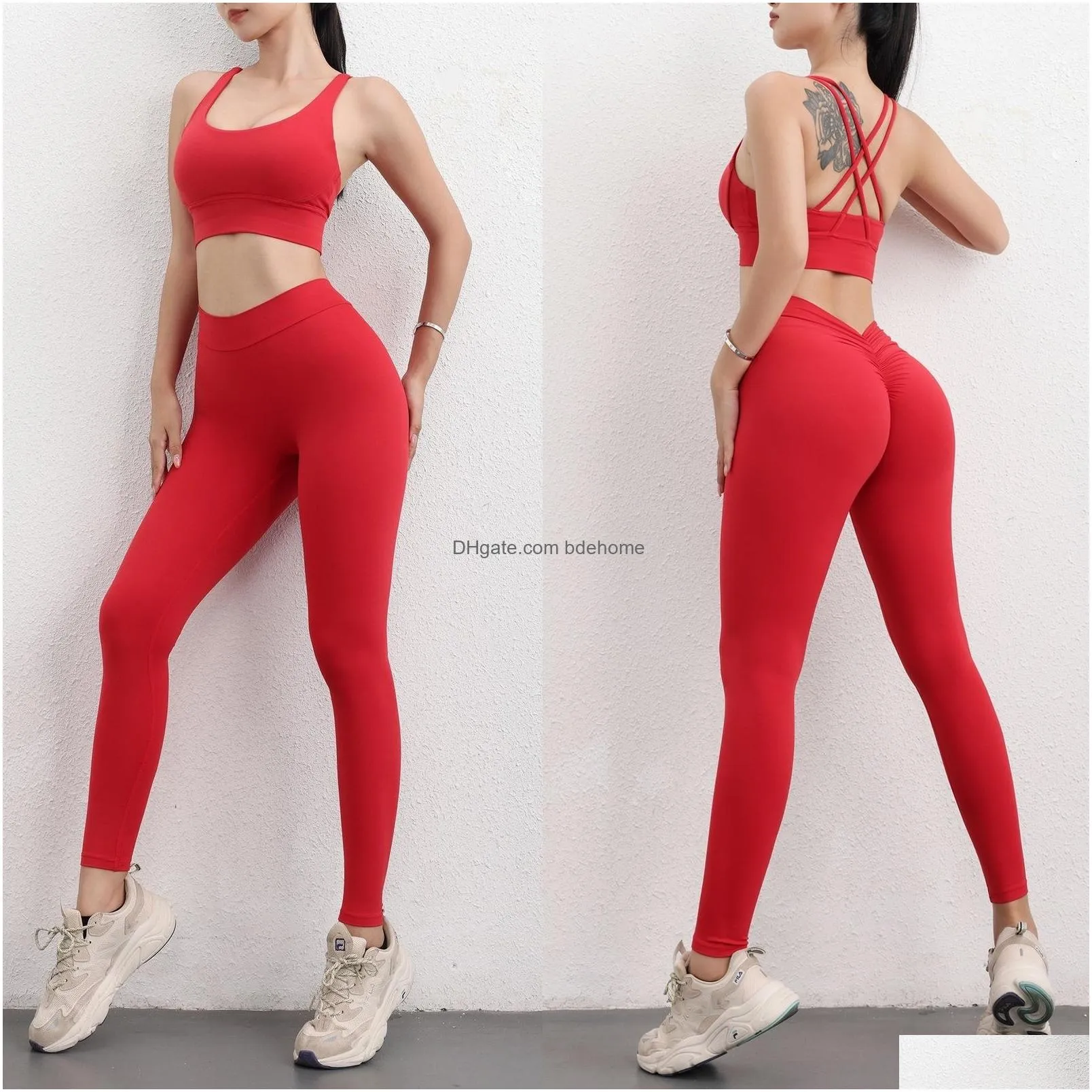 Yoga Outfits Cozok Naked Feeling Back V-Waist Pants Women Seamless Gym Sports Leggings Y Fitness Workout Push Up Tights Drop Delivery Dhcg0