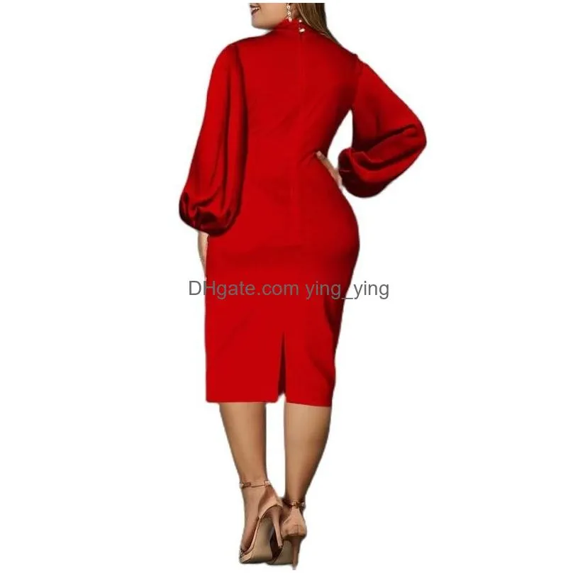 Plus Size Dresses Women Dress 2021 Autumn Elegant Bow Evening Birthday Party Red Long Sleeve Midi Wedding Prom 3Xl 4Xl 5Xl3435480 Dr Dhjzt