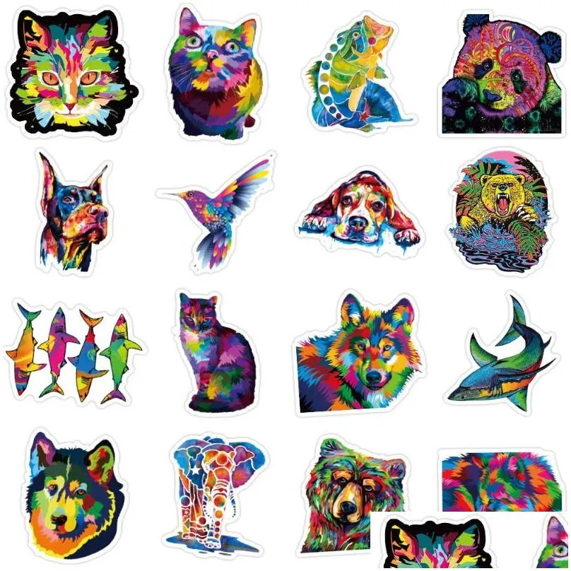 50pcs/lot color cat and dog sticker animal waterproof scooter car guitar trolley motorcycle personality graffiti stickers