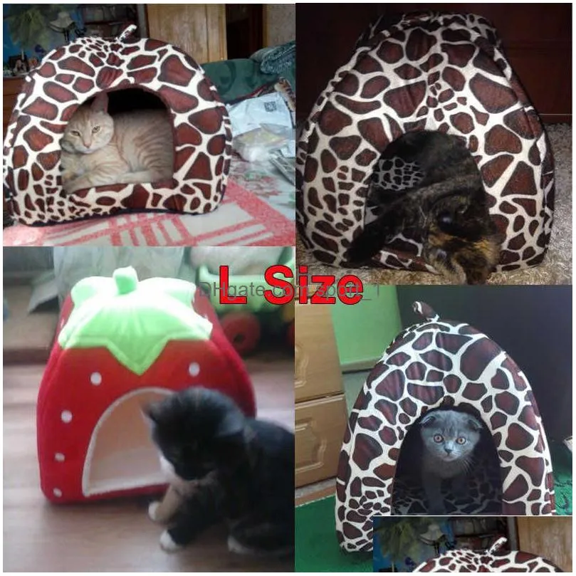 kennel foldable soft winter leopard dog bed strawberry cave dog house cute nest fleece cat housethe2577