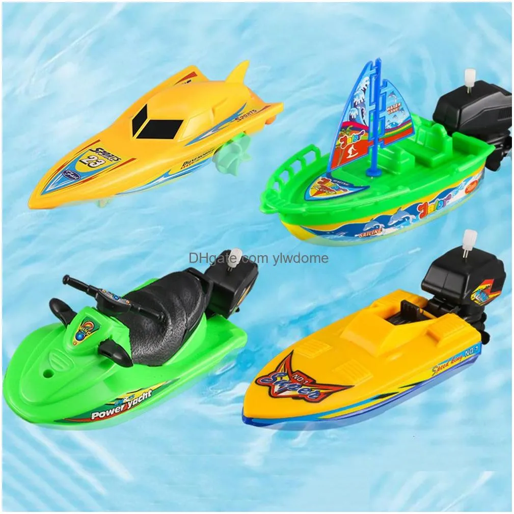 Bath Toys 1Pc Speed Boat Ship Wind Up Float In Water Kid Classic Clockwork Winter Shower For Children Boys 230525 Drop Delivery Dharu