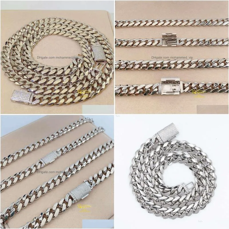  arrivals trend hip hop iced out moissanite clasp 12mm cuban link chain men silver hand chain