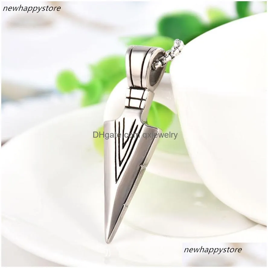 Pendant Necklaces Fashion Mens Vintage Spearhead Arrowhead Gold Pendant Man Necklace Chain Luxury Special Surf Bike Stainless Steel Je Dh3Xz