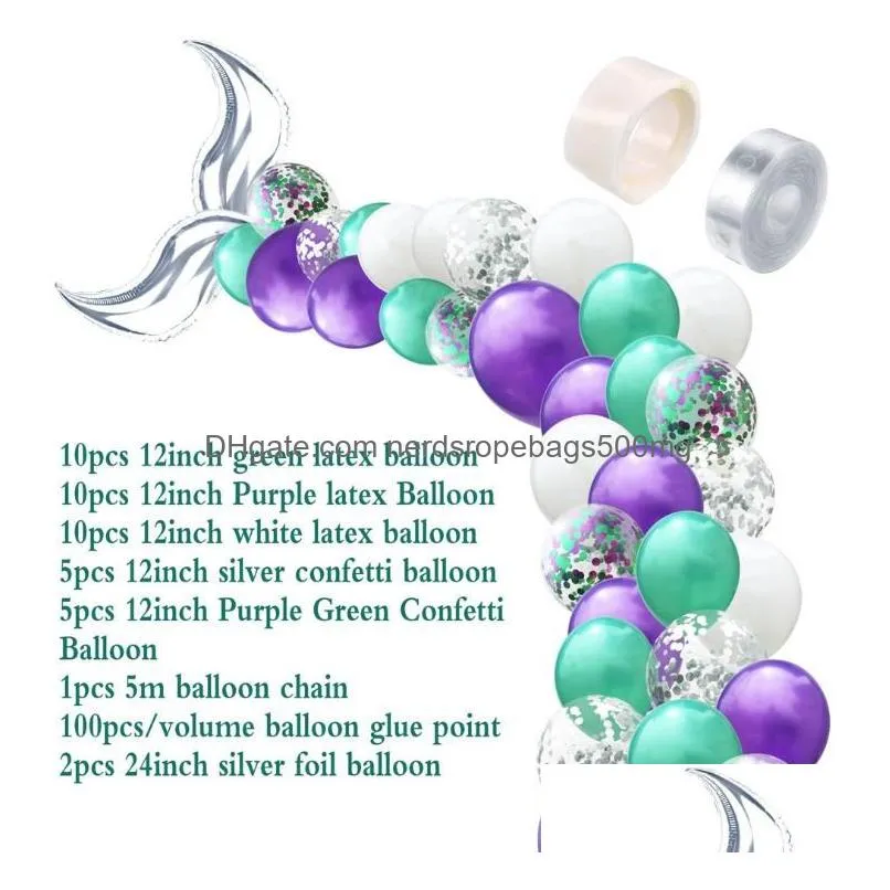 Party Decoration Mermaid Tail Balloon Set Under The Sea Theme Party Birthday Decoration Garland Arch Kit Pography Backdrop Drop Delive Dh8Fw