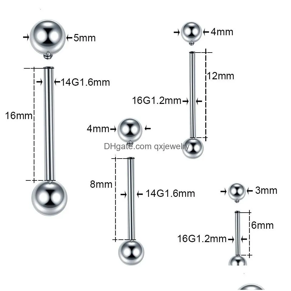 Nose Rings & Studs 10Pcslot G23 Tongue Piercing Internal Thread External Nipple Ring Industrial Barbell Earring Helix Tragus 240311 D Dhveb