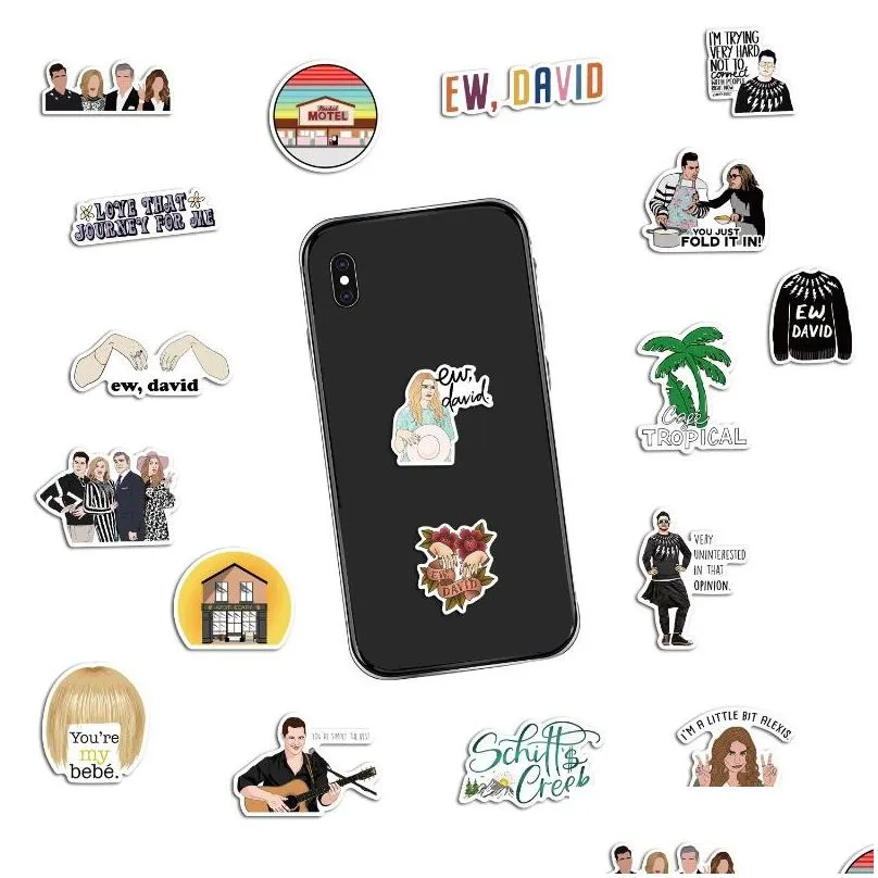 50pcs tv show schitt`s creek stickers laptop diy motorcycle luggage guitar skateboard car graffiti sticker kid classic toys