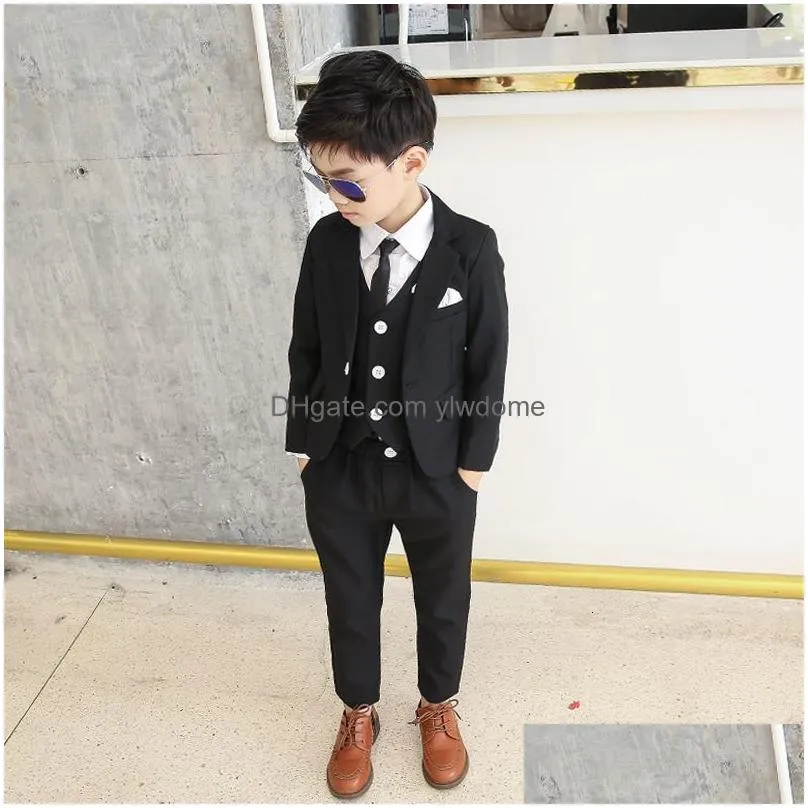 Clothing Sets Flower Boys White Wedding Dress Suit Formal Kids Prom Baptism Tuxedo Childrens Day Performance School Uniform Costume H Dhag5