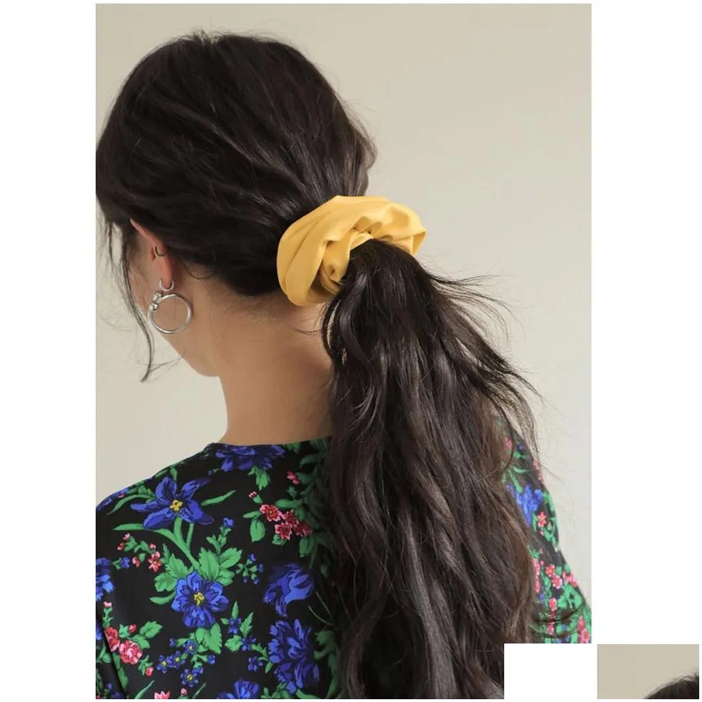 on sale 1pcs new large hair bows scrunchies silk ponytail holder hair accessories elastic bands bowknot scrunchy gum