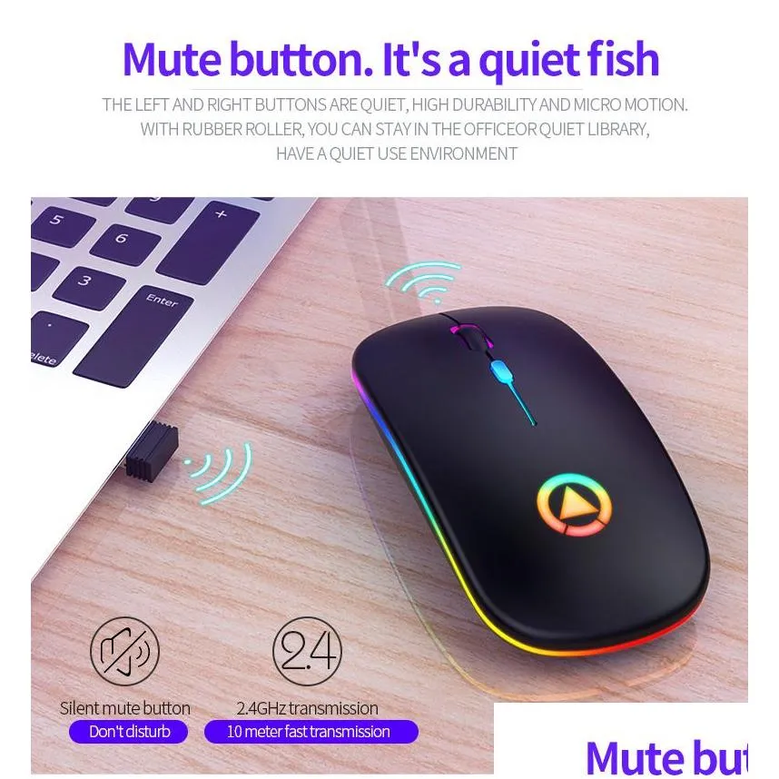 a2 rechargeable wireless bluetooth mice with 2.4g receiver 7 color led backlight silent mice usb optical gaming mouse with battery for computer desktop laptop pc