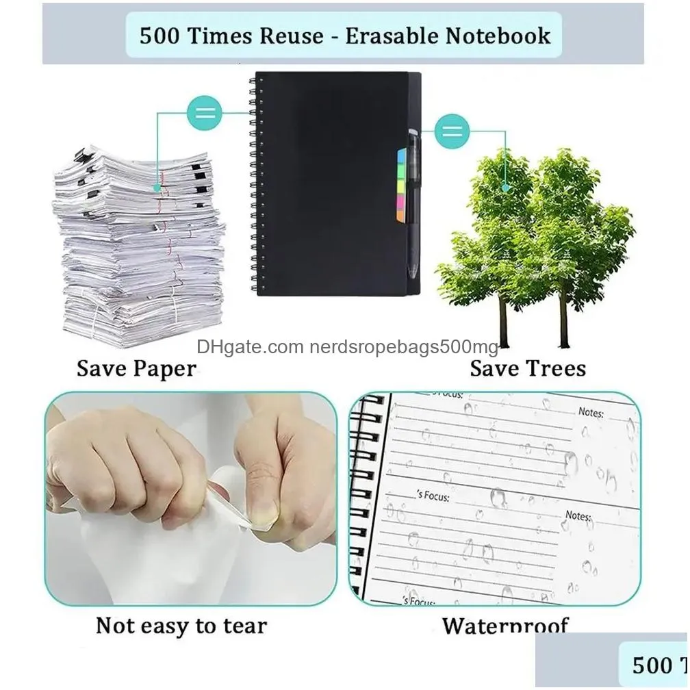 Notepads Wholesale Notepads A5 Reusable Smart Notebook Erasable Notepad With Pen Erasing Cloth Memo Whiteboard Portable Diary Office D Dhoj4