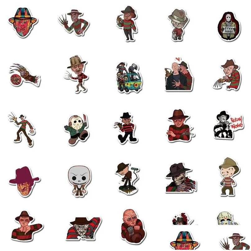 50pcs/lot horror movies michael myers friday the 13th sticker freddy krueger stickers graffiti kids toy skateboard phone laptop luggage sticker