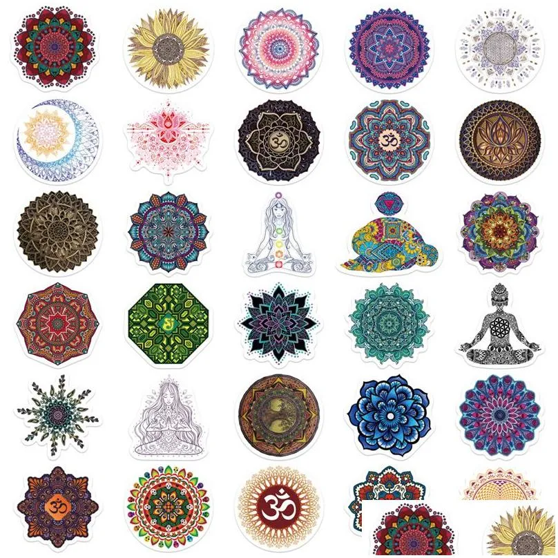 60pcs mandala flower sticker buddhism yoga graffiti stickers for diy luggage laptop skateboard motorcycle bicycle stickers