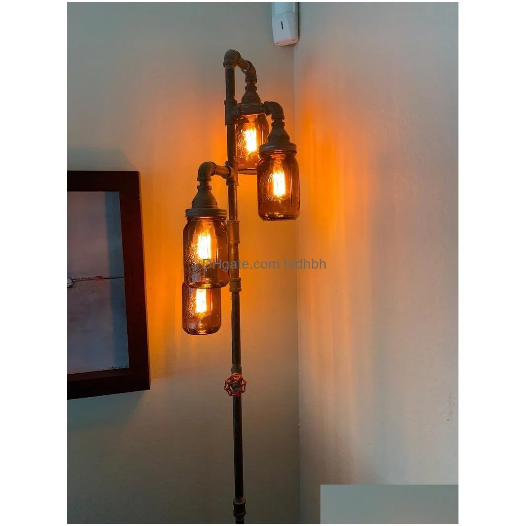pipe floor lamp 4-fixture living room steampunk amber mason jar does not include bulbs