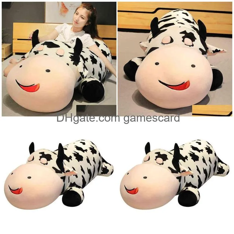 Stuffed & Plush Animals 80-120Cm Nt Lying Cow P Pillow Soft Stuffed Animal Cattle Toys For Children Kawaii Baby Doll Girls Birthday Gi Dhig3