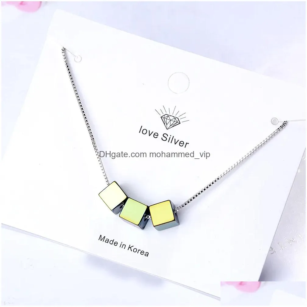 sansheng stone short necklace womens clavicle chain japanese and korean simple hansen series small  geometric pendant