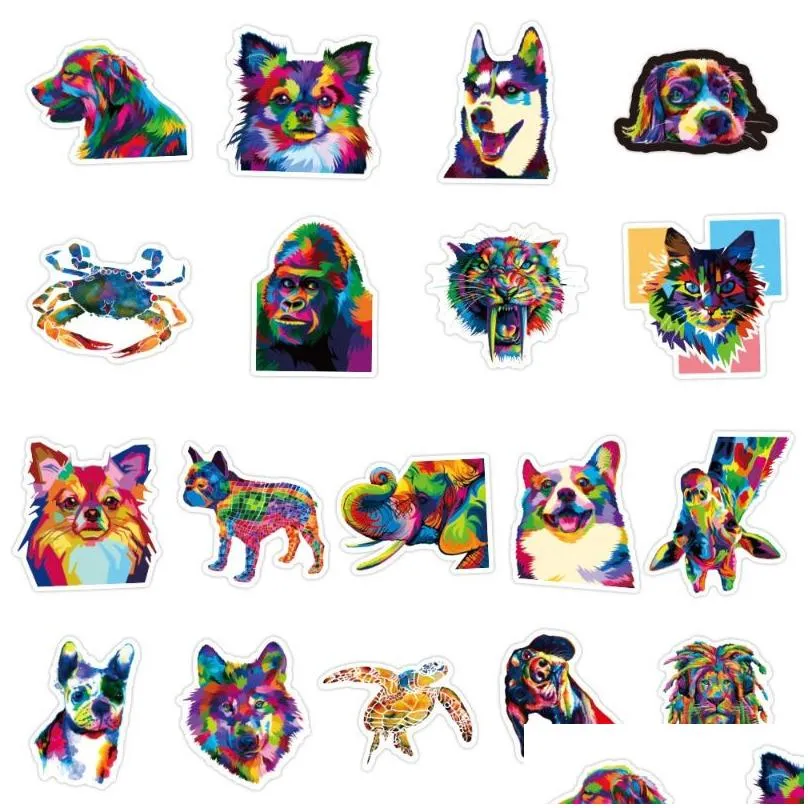 50pcs/lot color cat and dog sticker animal waterproof scooter car guitar trolley motorcycle personality graffiti stickers