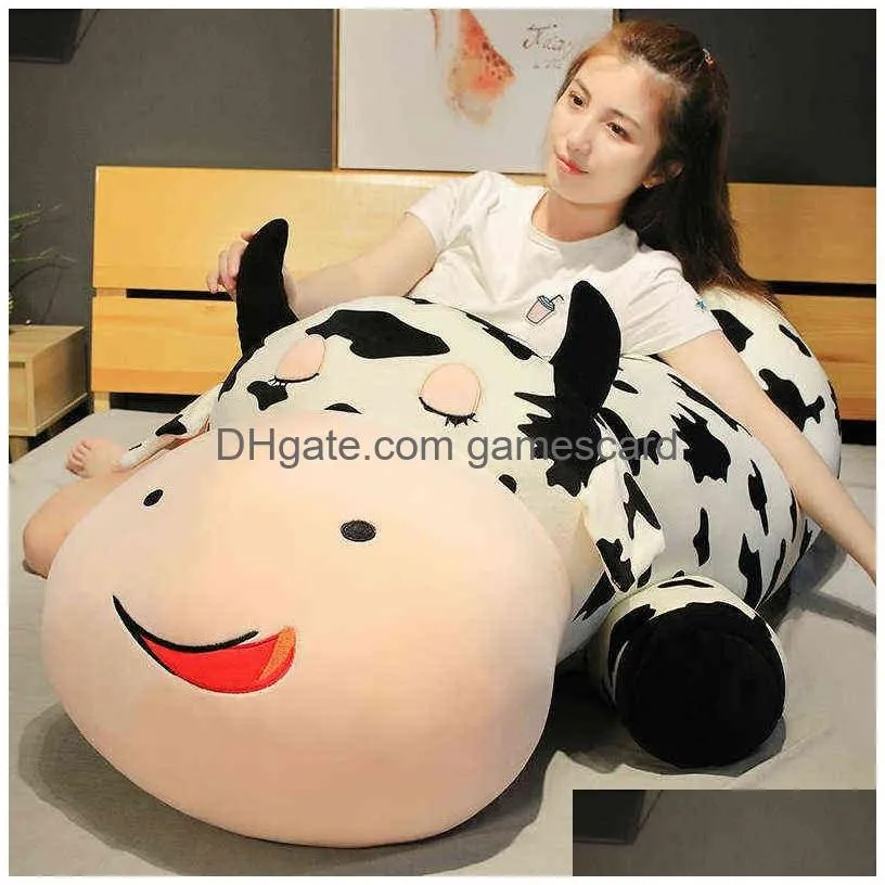 Stuffed & Plush Animals 80-120Cm Nt Lying Cow P Pillow Soft Stuffed Animal Cattle Toys For Children Kawaii Baby Doll Girls Birthday Gi Dhig3