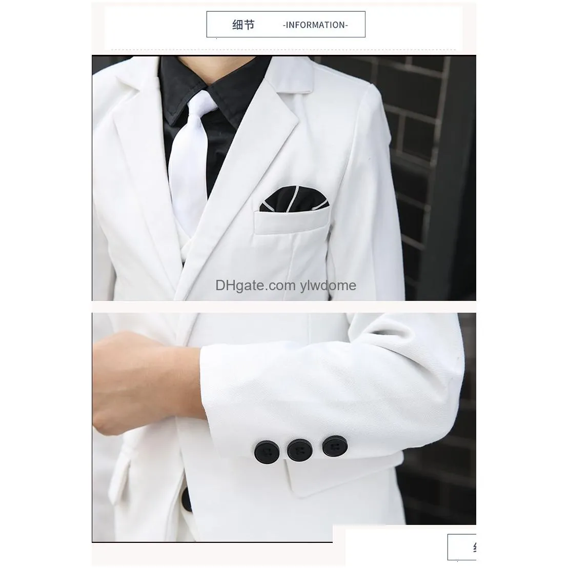 Clothing Sets Flower Boys White Wedding Dress Suit Formal Kids Prom Baptism Tuxedo Childrens Day Performance School Uniform Costume H Dhag5