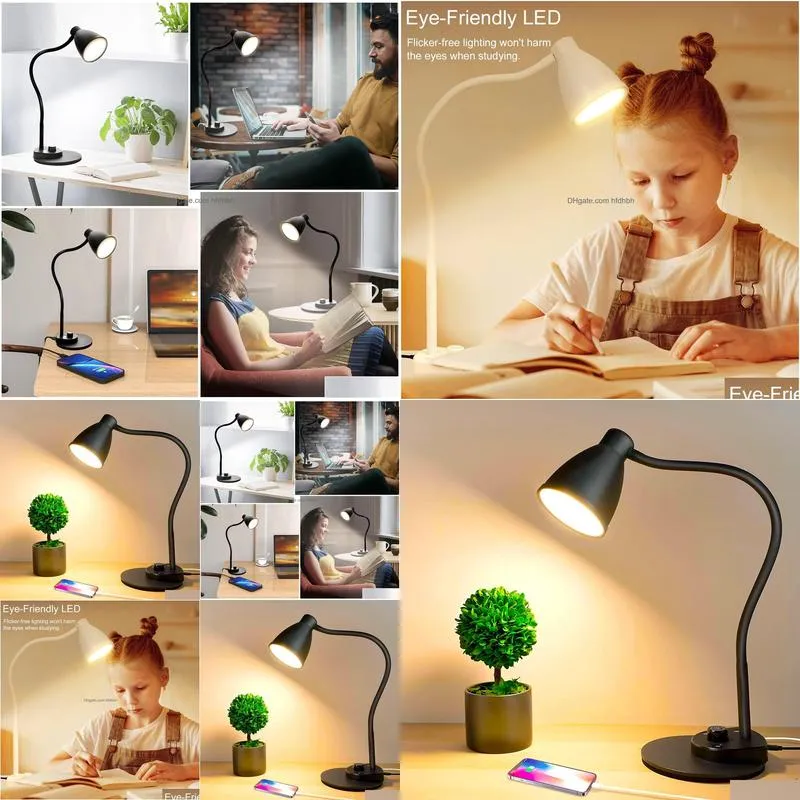 led desk lamp with usb charging port 3 color modes dimmable reading light intelligent