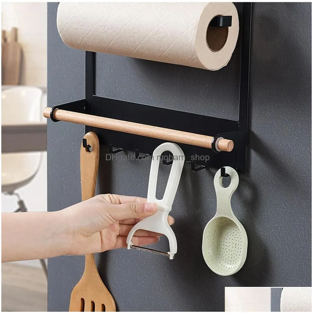 magnetic fridge shelf paper towel roll holder magnetic storage rack spice hang rack decorative metal shelf kitchen organizer2590