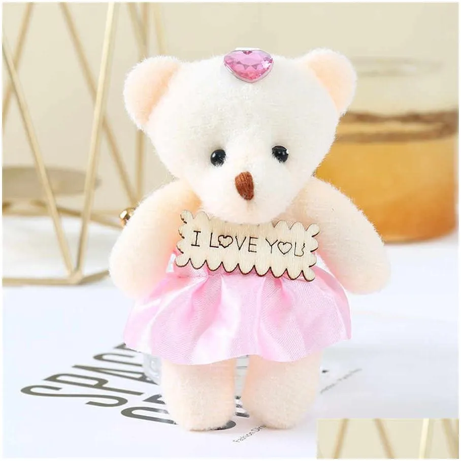 12cm plush bow bears toy doll small pendant cartoon bouquet bear dolls toys girl valentine gifts wholesale for kids