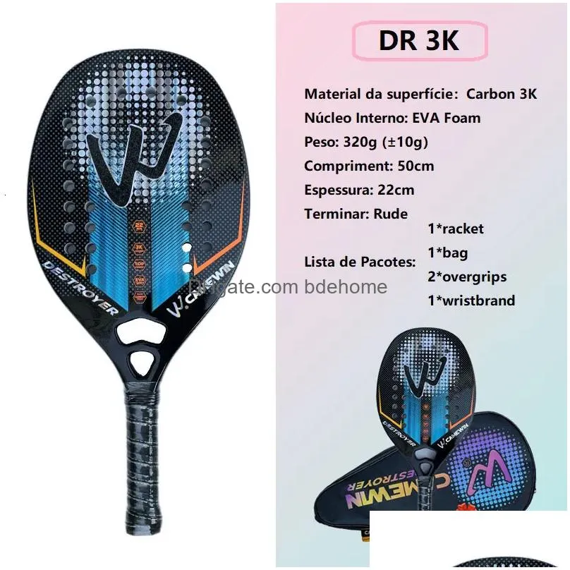 Squash Racquets 3K Beach Tennis Racket Camewin Fl Carbon Fiber Line Rude Surface For Adt Professional Train High Quality Send Gift Dr Dhzro