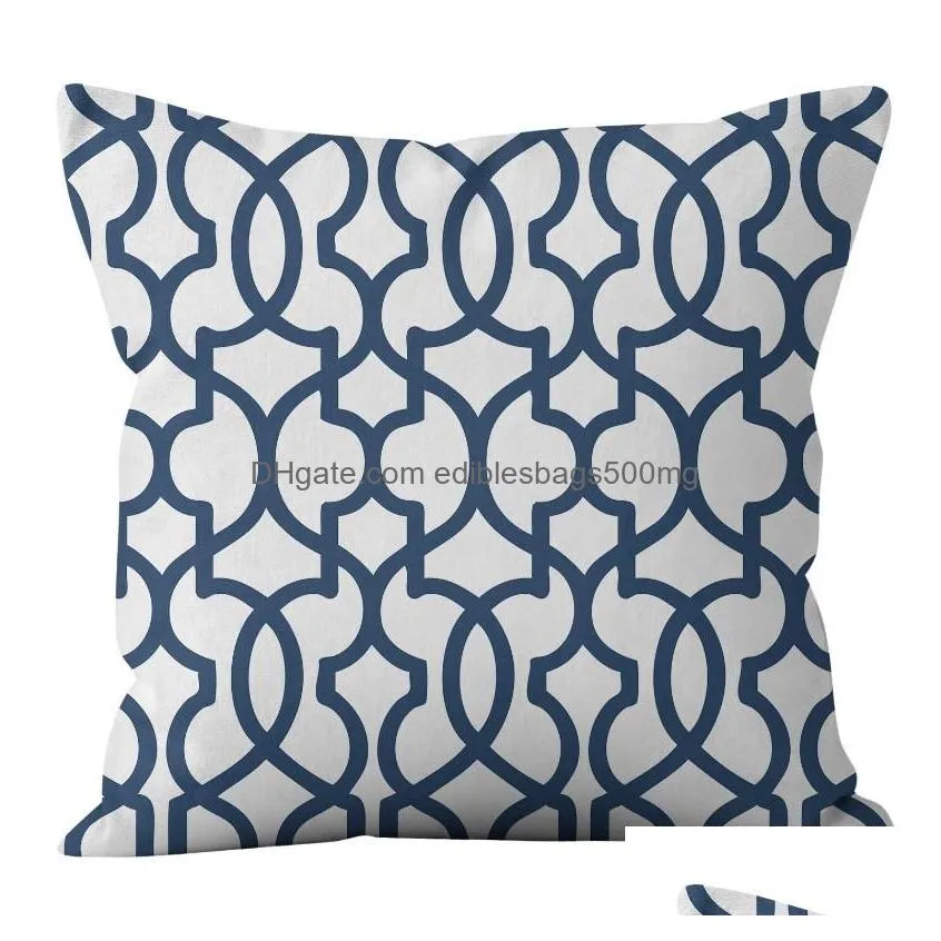 cushion/decorative pillow navy blue geometric linen pillows cover modern fashion nordic couch simple cushion livingroom decor throw