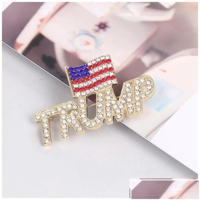 other arts and crafts trump brooch america flag diamond pin commemorative badge drop delivery home garden dhsk6