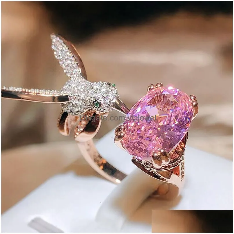 wedding rings ladies luxury 925 silver cute hummingbird ring gorgeous10ct diamond zirocn resizable banquet party trendy fine jewelry