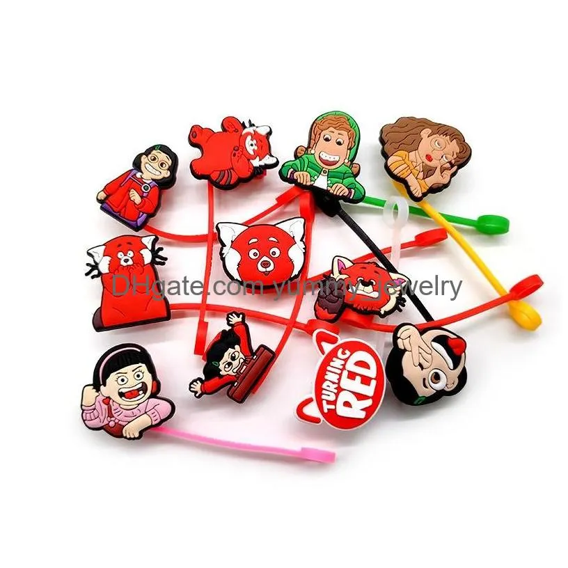 11 colors tv movie film characters silicone straw toppers accessories cover charms reusable splash proof drinking dust plug decorative 8mm straw party