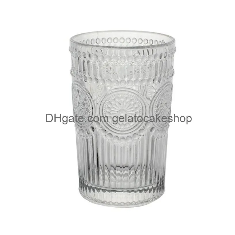nordic vintage glass cup sun flower embossed wine glasses milk coffee cup cold drink glass transparent water cups
