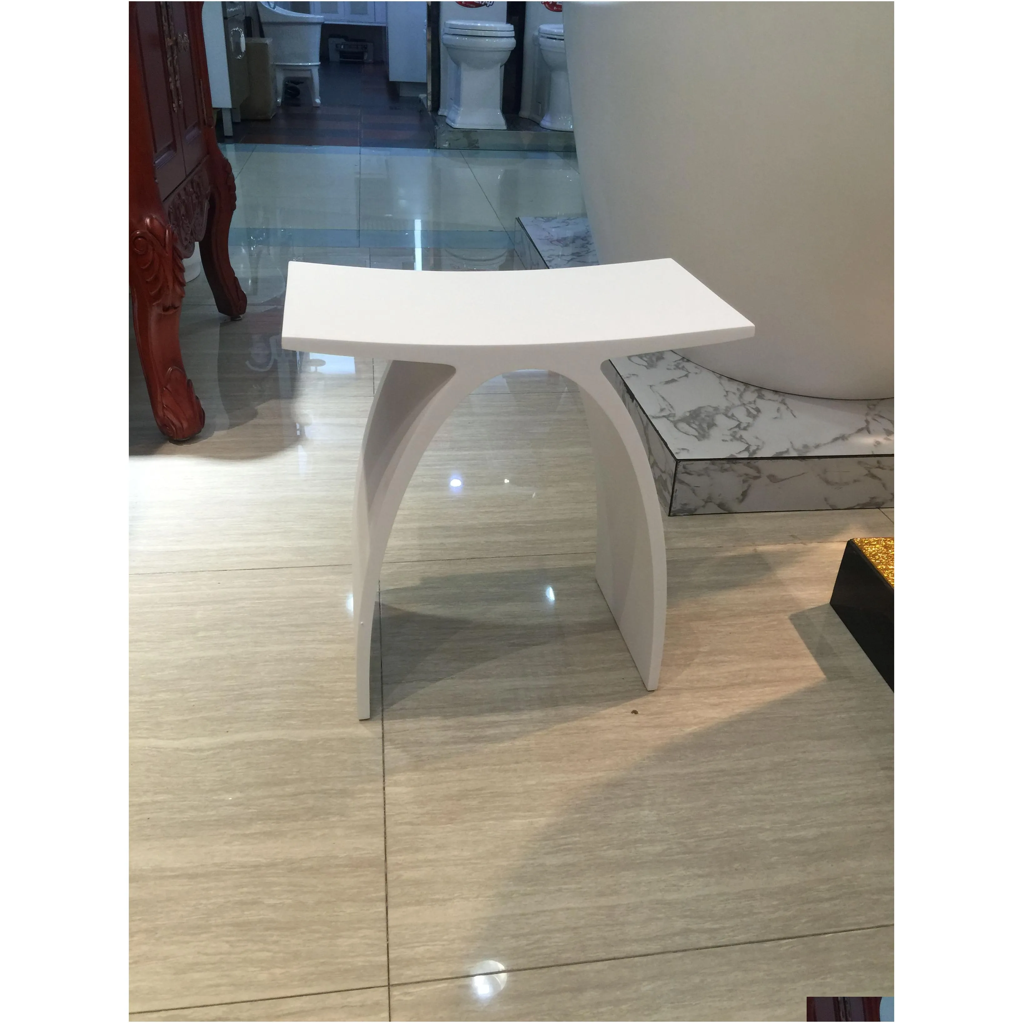 bathroom stool modern curved design furniture bench seat acrylic solid surface stone chair 0102