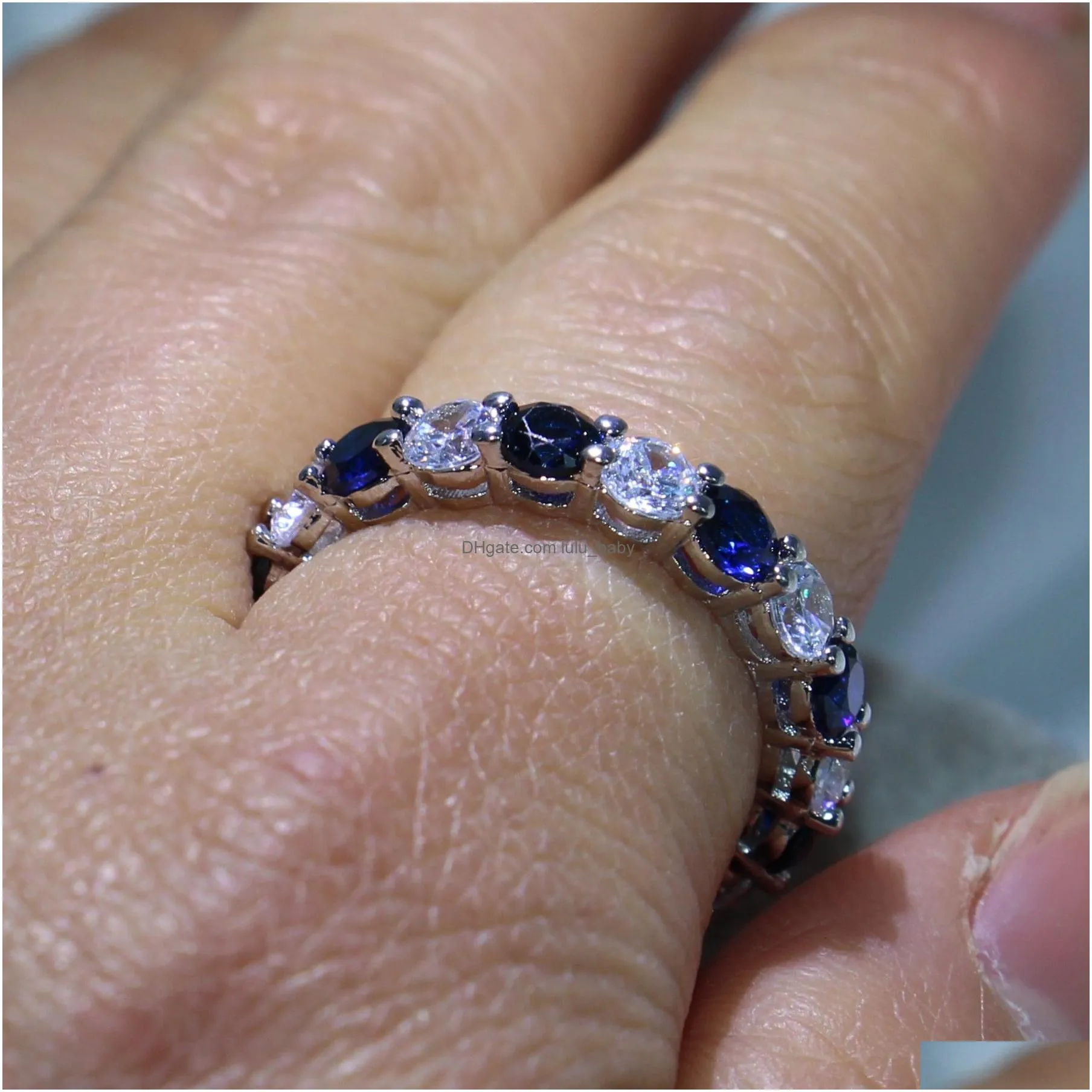 victoria wieck luxury jewelry 925 sterling silver round cut blue sapphire cz didmond enternity gemstones women wedding engagement band