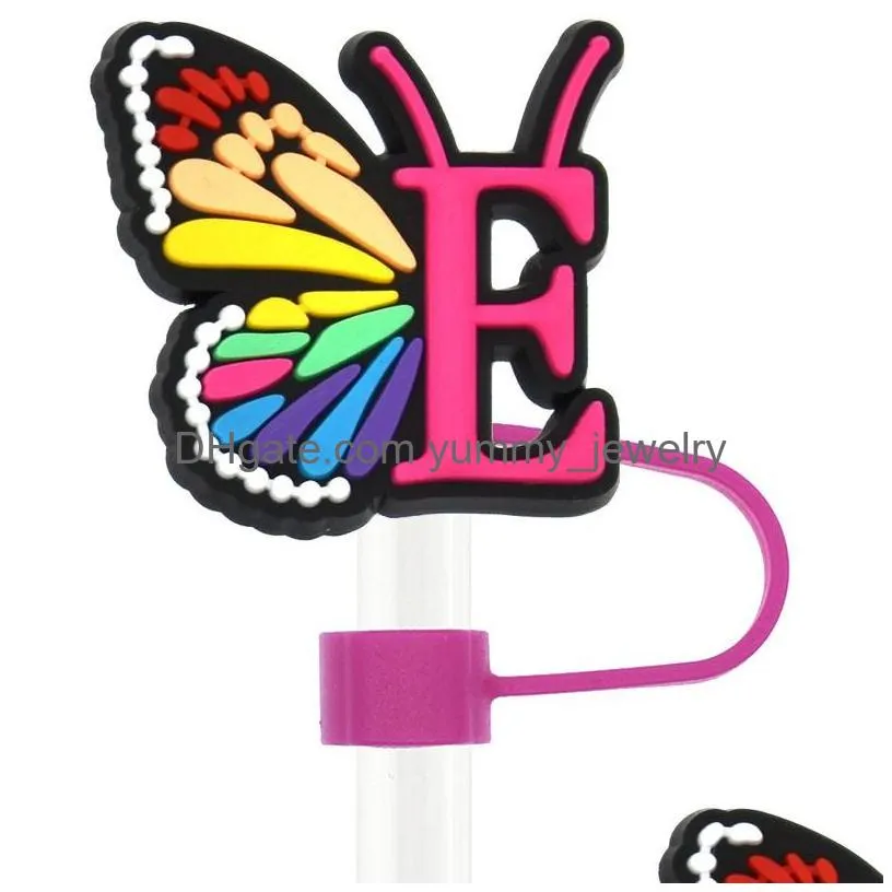 butterfly alphabets silicone straw toppers accessories cover charms reusable splash proof drinking dust plug decorative 8mm/10mm straw