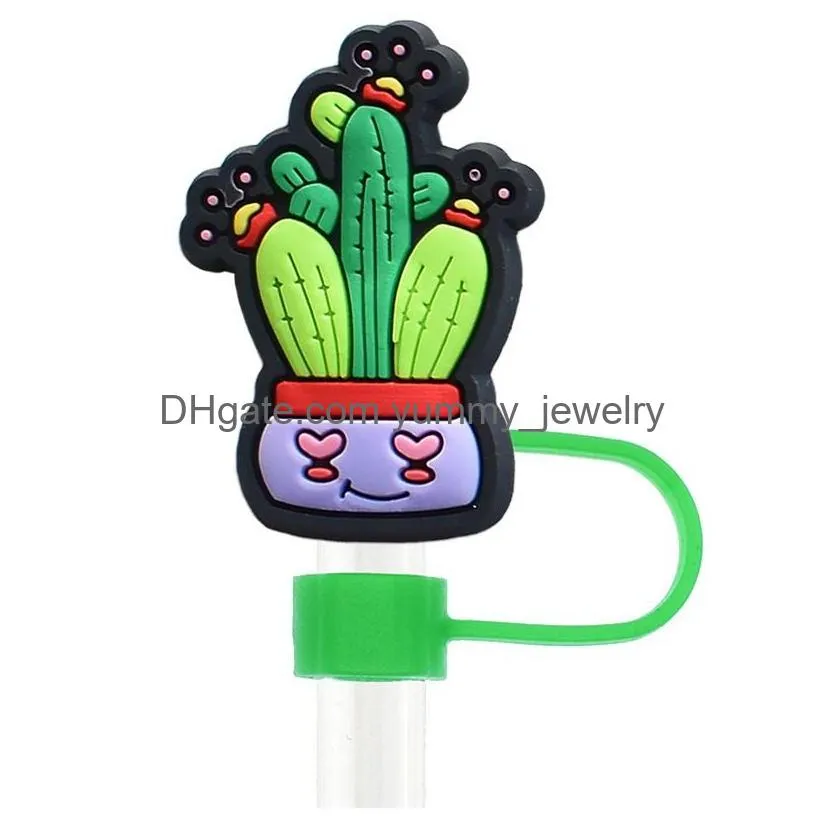cactus plants silicone straw toppers accessories cover charms reusable splash proof drinking dust plug decorative 8mm/10mm straw party