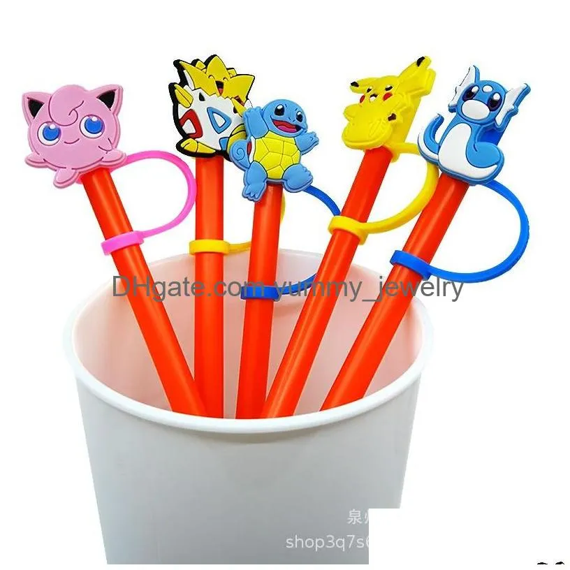 14colors baby girl game yellow elf silicone straw toppers accessories cover charms reusable splash proof drinking dust plug decorative 8mm straw