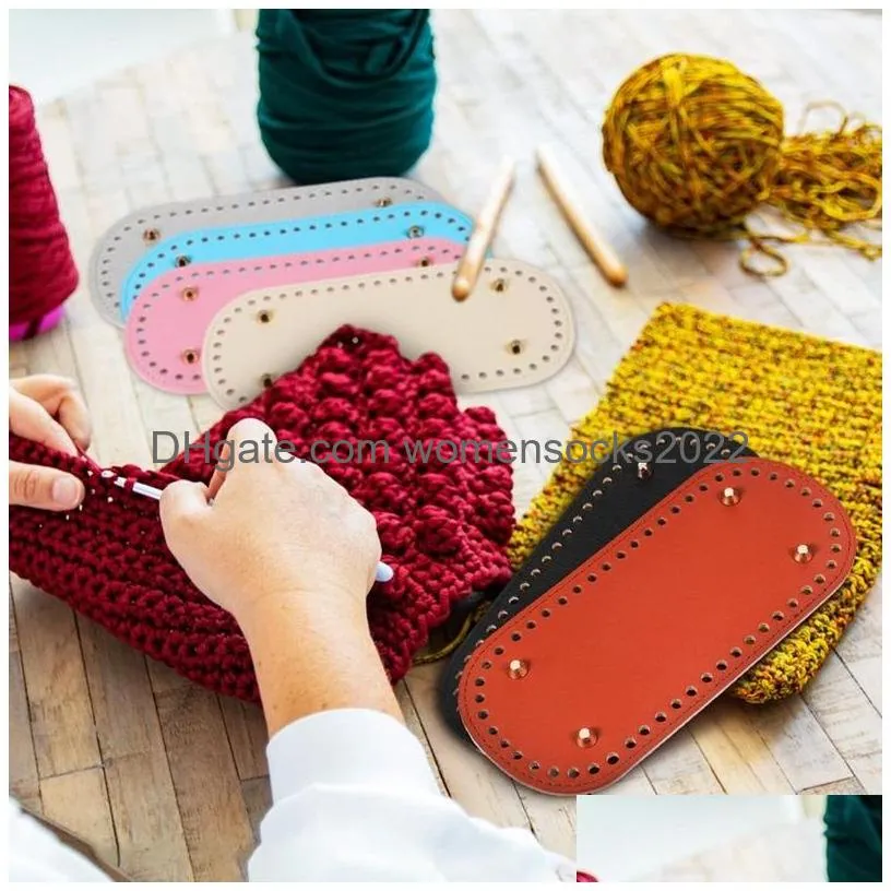 pu leather bag bottom for knitted bag 22x10cm long bottom with holes for diy shoulder bag handbag making supplies