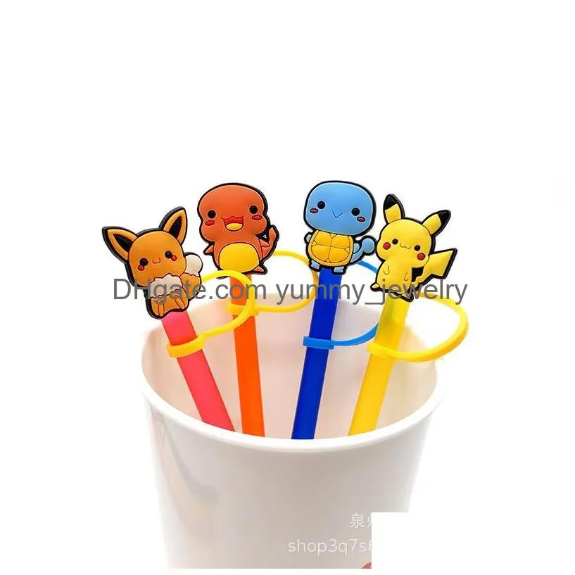 8colors baby girl boy yellow elf silicone straw toppers accessories cover charms reusable splash proof drinking dust plug decorative 8mm straw