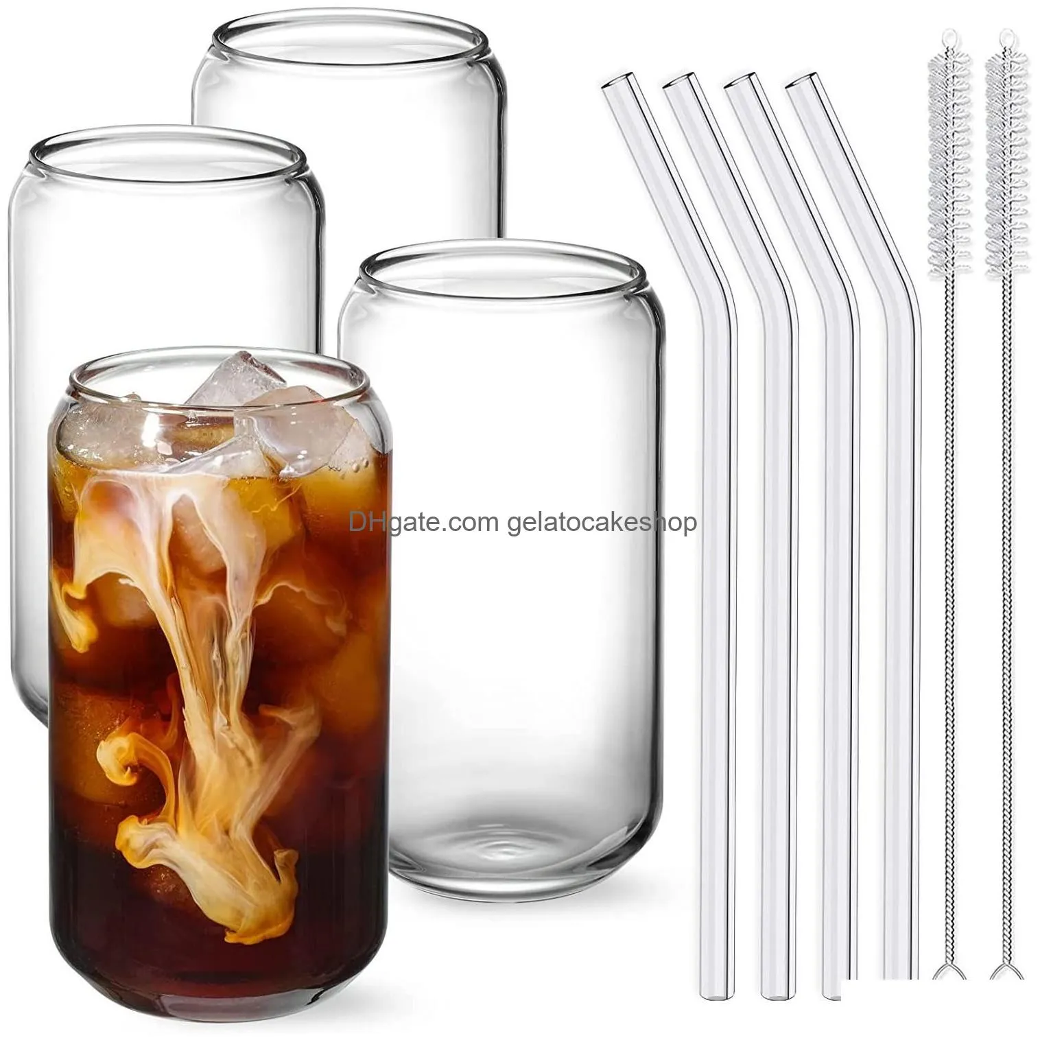 glass cup with lid and straw transparent bubble tea cup juice glass beer can milk mocha cups breakfast mug drinkware