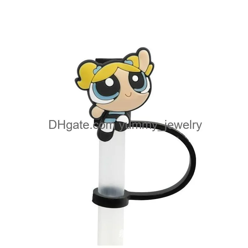 anime baby the powerpuff girls silicone straw toppers accessories cover charms reusable splash proof drinking dust plug decorative 8mm straw party