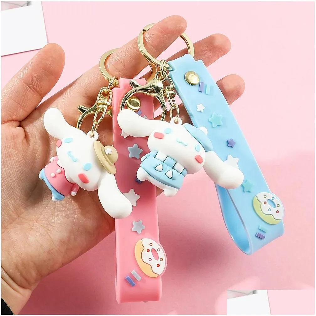 6 style kawaii anime keychain cute cinnamoroll keychains car key rings for backpack pendant ornaments accessories gifts