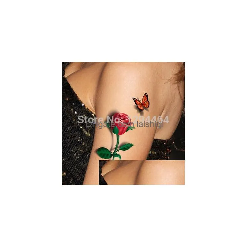 wholetatoo 3d rose tattoo 2015 flower fake butterfly temporary fantasy waterproof tattoos stickers women 3d tatoo8540424