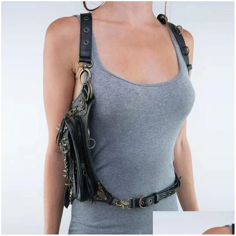 waist bags norbinus leather rivet women drop leg bag steampunk retro rock belt men motorcycle crossbody shoulder phone pouch