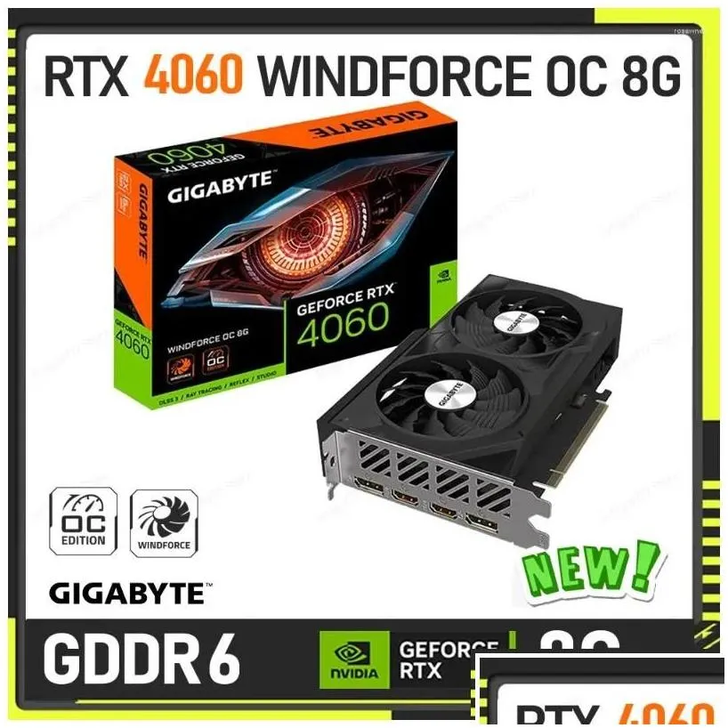 graphics cards gigabyte geforce rtx 4060 windforce oc 8g card 8gb 128-bit pci-e 4.0 gddr6 video double fans overlocking drop deliver