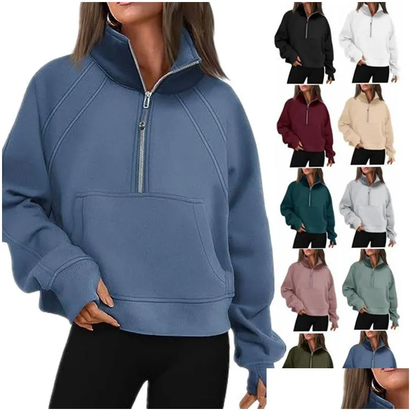 lu-88 yoga scuba half zip hoodie jacket designer sweater women`s define workout sport coat fitness activewear top solid zipper sweatshirt sports gym